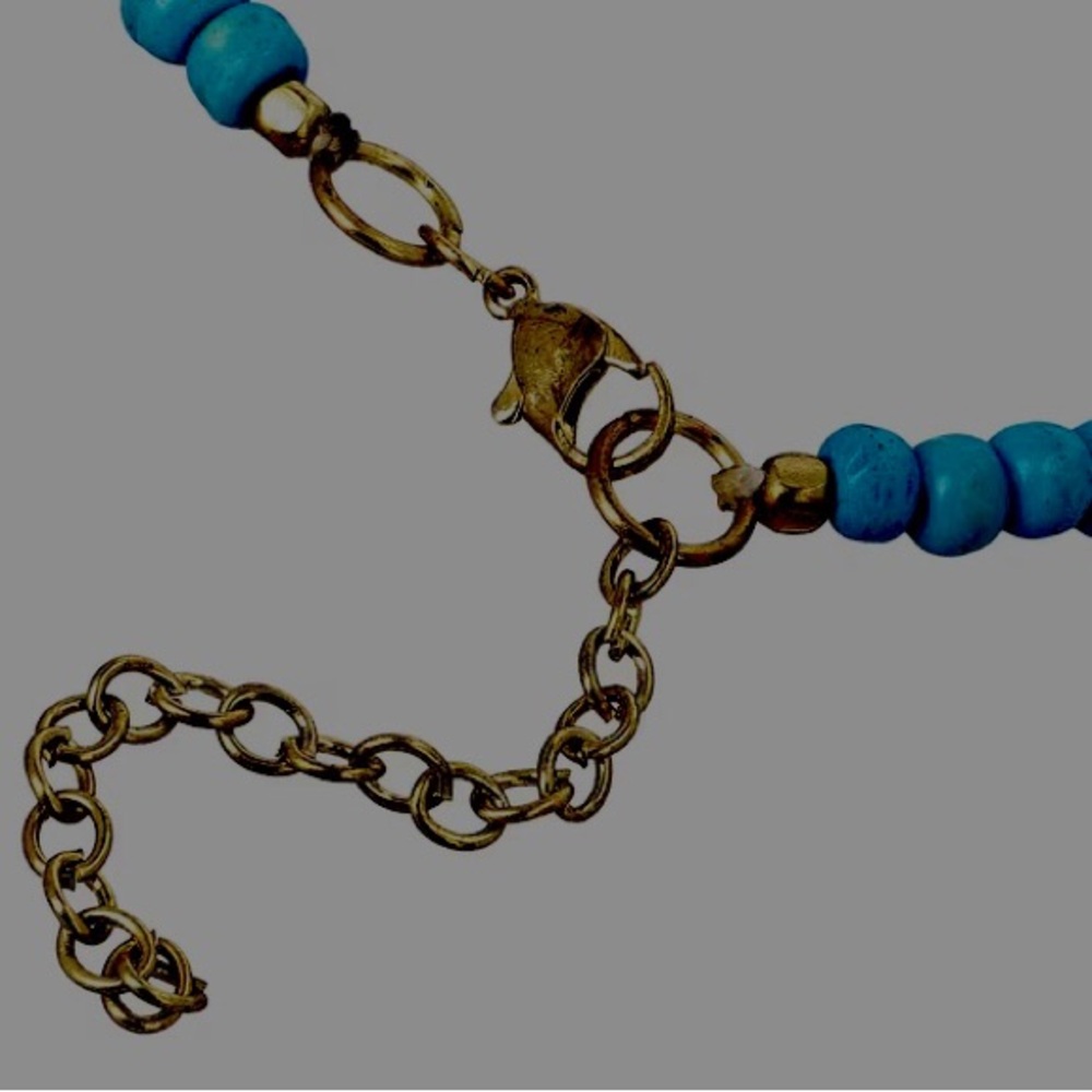 Vintage Turquoise Multi Layer Two Tone Metal Wood Seed Bead Bohemian Necklace - Picture 3 of 4